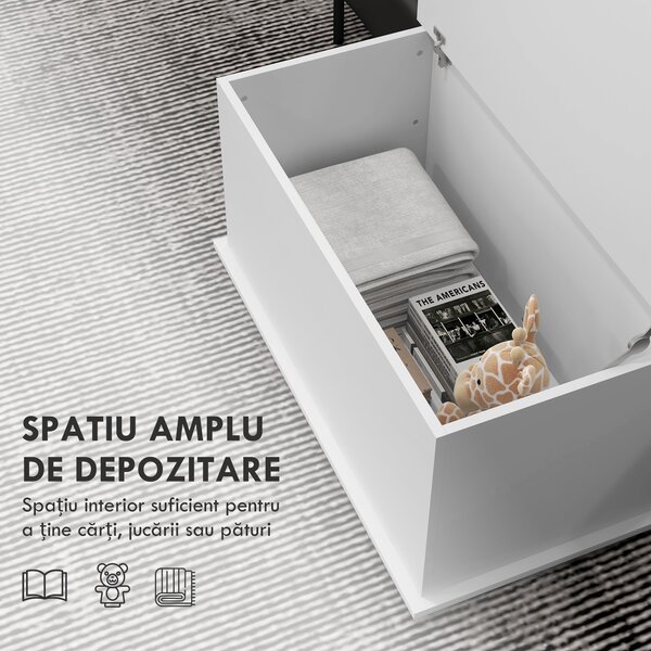 HOMCOM Bancă de Depozitare cu Balamale de Siguranță și Capac, 80x40x40 cm, Alb | Aosom Romania