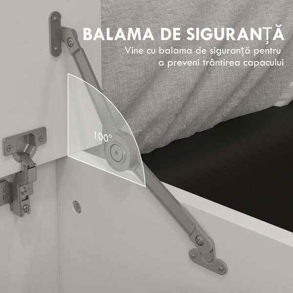 HOMCOM Bancă de Depozitare cu Balamale de Siguranță și Capac, 80x40x40 cm, Alb | Aosom Romania