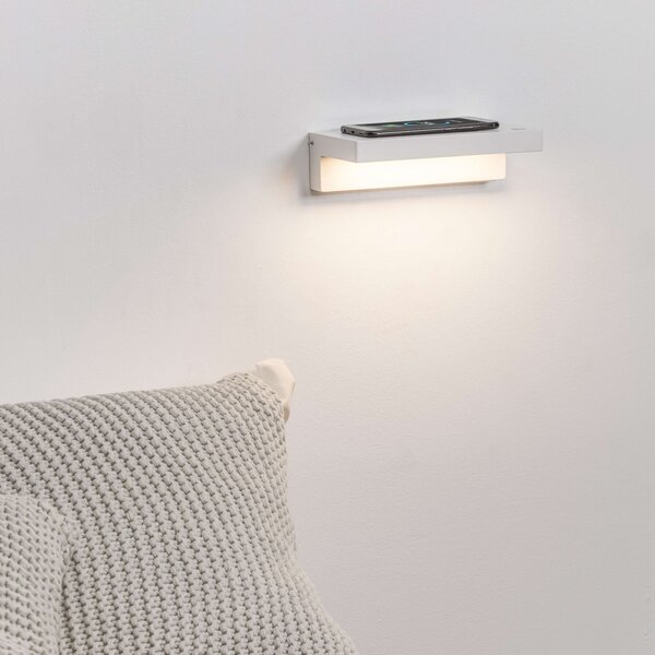 FARO BARCELONA Aplică perete LED Well, USB+Wireless Charger, alb, reglabil, Alb, Camera de zi / sufragerie, Metal, Modern