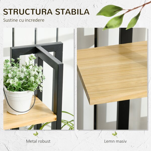 Outsunny Suport pentru Plante cu 4 Etaje din Lemn de Brad și Metal, 45x25x110 cm, Negru | Aosom Romania