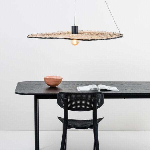 FARO BARCELONA Lampă suspendată Costas, abajur basculant din rattan, Ø 100cm, reglabil, Lemn, Camera de zi / sufragerie, Lemn, Modern
