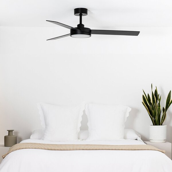 FARO BARCELONA Ventilator de tavan cu LED Barth lumină, negru, Negru, Camera de zi / sufragerie, Lemn, Modern