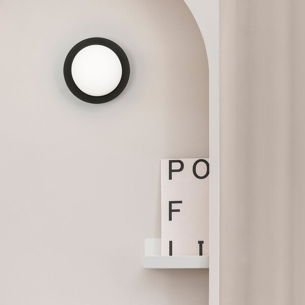 FARO BARCELONA Aplică de perete LED May IP44, negru, Negru, Camera de zi / sufragerie, Sticlă, Modern