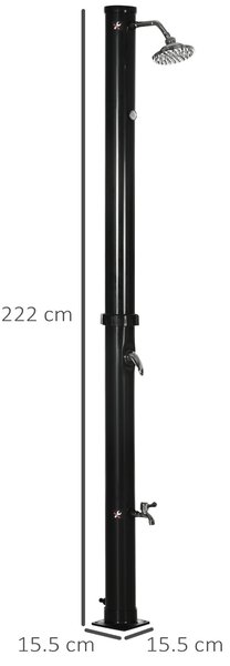 Outsunny Duș Solar de 20L cu Robinet Inferior și Temperatură Reglabilă, 15.5x15.5x222 cm, Negru | Aosom Romania