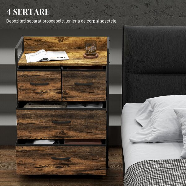 HOMCOM Comodă cu 4 Sertare Detaşabile, Pliabile şi Raft de Depozitare, 60x29x85 cm, Maro şi Negru | Aosom Romania