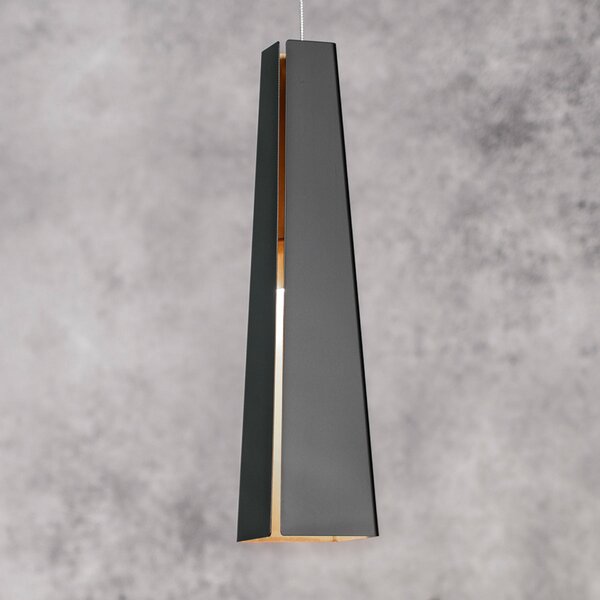 FARO BARCELONA Lampă pendul din aluminiu Pluma, LED, negru-auriu, Negru, Camera de zi / sufragerie, Metal, Modern