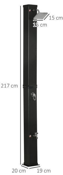 Outsunny Duș Solar de Grădină 40 Litri, Rotativ și Robinet pentru Picioare, 19x20x217 cm, Negru | Aosom Romania