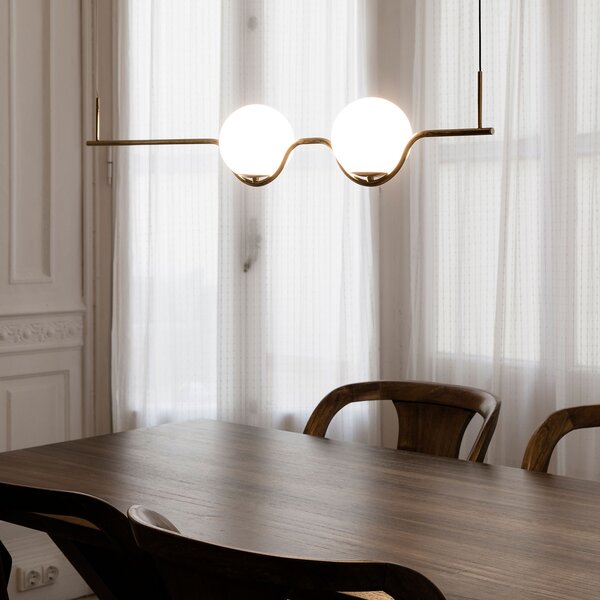 FARO BARCELONA Lampă pendul designer Le Vita, LED 2 becuri, Auriu / Alamă, Camera de zi / sufragerie, Metal, Design