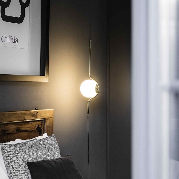 FARO BARCELONA Lampă suspendată LED Le Vita, 1 bec vertical, Auriu / Alamă, Camera de zi / sufragerie, Metal, Design