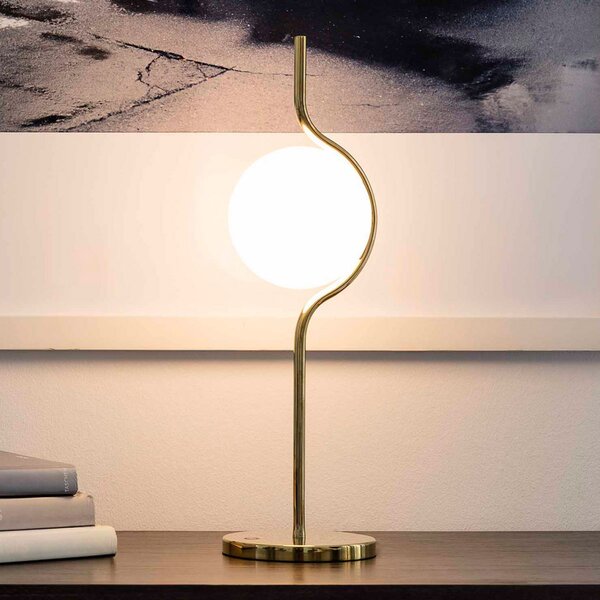 FARO BARCELONA Lampă de masă LED Le Vita cu sticlă opal, Auriu / Alamă, Camera de zi / sufragerie, Metal, Design