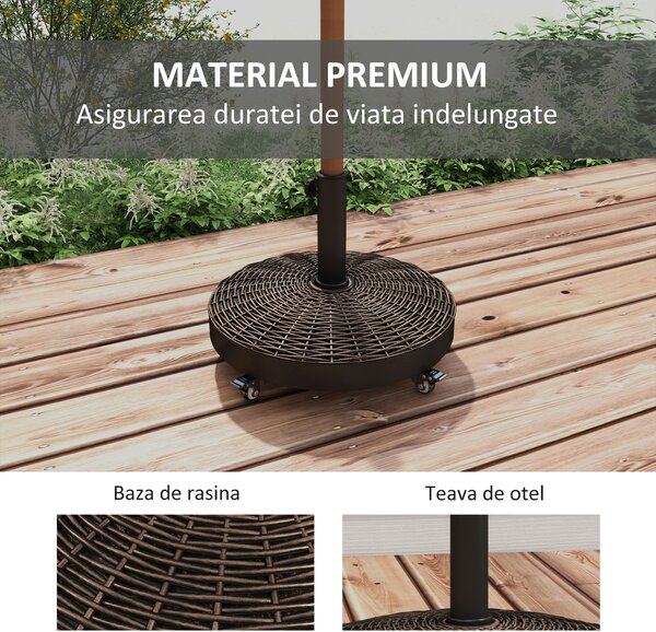 Outsunny Bază pentru Umbrelă de Grădină Rotundă cu 4 Roți și Frâne, Ø52x41 cm, Bronz | Aosom Romania