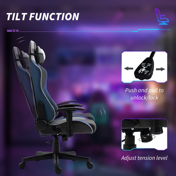 Vinsetto Scaun de Gaming Ergonomic cu Cotiere, Tetieră și Înălțime Reglabile, 66x53x128-138 cm, Albastru | Aosom Romania