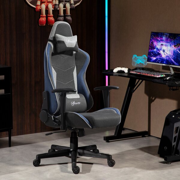 Vinsetto Scaun de Gaming Ergonomic cu Cotiere, Tetieră și Înălțime Reglabile, 66x53x128-138 cm, Albastru | Aosom Romania