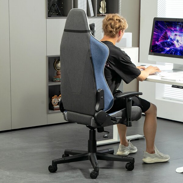Vinsetto Scaun de Gaming Ergonomic cu Cotiere, Tetieră și Înălțime Reglabile, 66x53x128-138 cm, Albastru | Aosom Romania