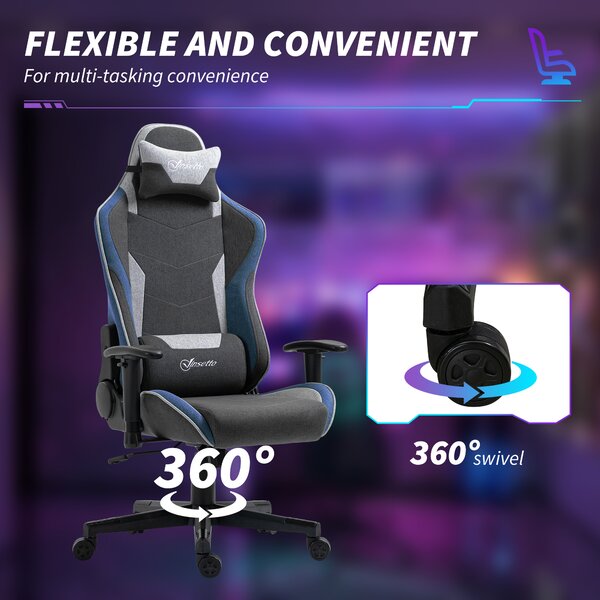 Vinsetto Scaun de Gaming Ergonomic cu Cotiere, Tetieră și Înălțime Reglabile, 66x53x128-138 cm, Albastru | Aosom Romania