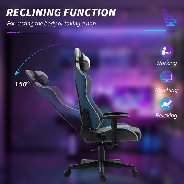 Vinsetto Scaun de Gaming Ergonomic cu Cotiere, Tetieră și Înălțime Reglabile, 66x53x128-138 cm, Albastru | Aosom Romania