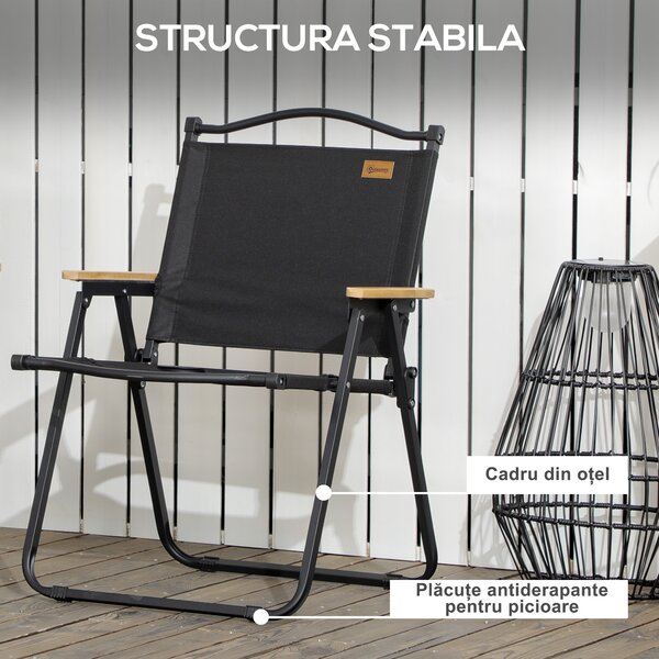 Outsunny Set 2 Scaune de Camping și Plajă Pliabile cu Cotiere, 54x59x78 cm, Negru | Aosom Romania