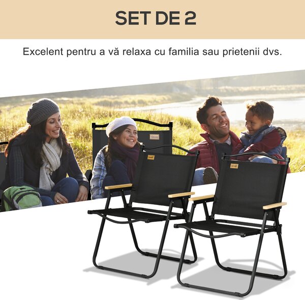 Outsunny Set 2 Scaune de Camping și Plajă Pliabile cu Cotiere, 54x59x78 cm, Negru | Aosom Romania