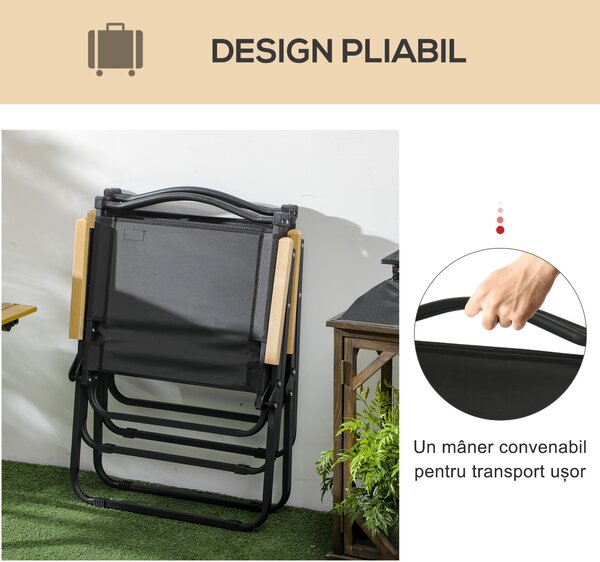 Outsunny Set 2 Scaune de Camping și Plajă Pliabile cu Cotiere, 54x59x78 cm, Negru | Aosom Romania