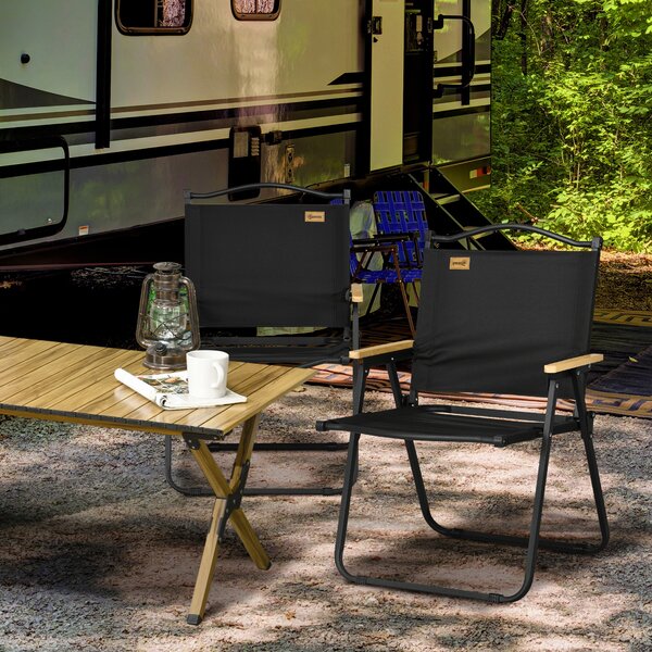 Outsunny Set 2 Scaune de Camping și Plajă Pliabile cu Cotiere, 54x59x78 cm, Negru | Aosom Romania