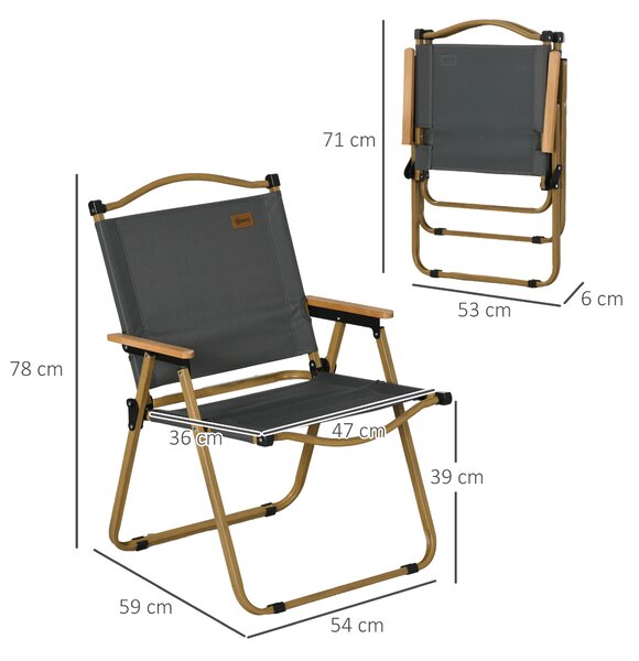 Outsunny Set 2 Scaune de Camping Pliabile cu Cotiere, 54x59x78 cm, Gri Închis | Aosom Romania
