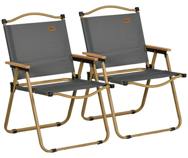 Outsunny Set 2 Scaune de Camping Pliabile cu Cotiere, 54x59x78 cm, Gri Închis | Aosom Romania
