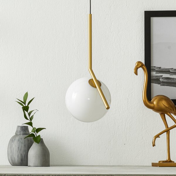 FLOS IC S1 lampă suspendată, alamă, lucioasă, reglabil, Auriu / Alamă, Camera de zi / sufragerie, Metal, Design, glob