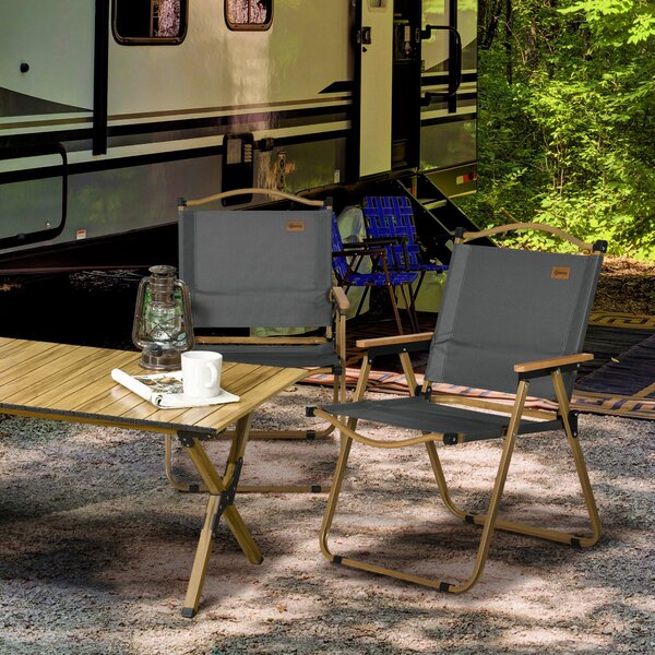 Outsunny Set 2 Scaune de Camping Pliabile cu Cotiere, 54x59x78 cm, Gri Închis | Aosom Romania
