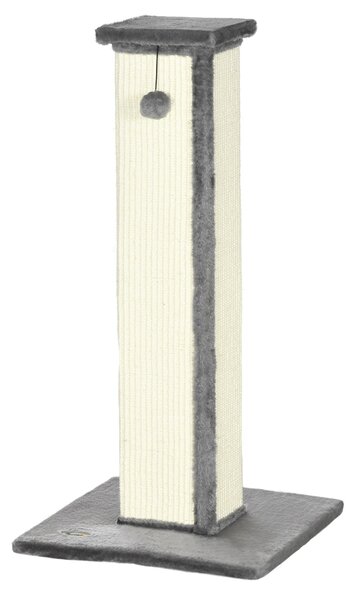 PawHut Stâlp de zgâriat pentru Pisici cu Minge Suspendată și Înveliș din Pluș, 41x41x81 cm, Gri | Aosom Romania