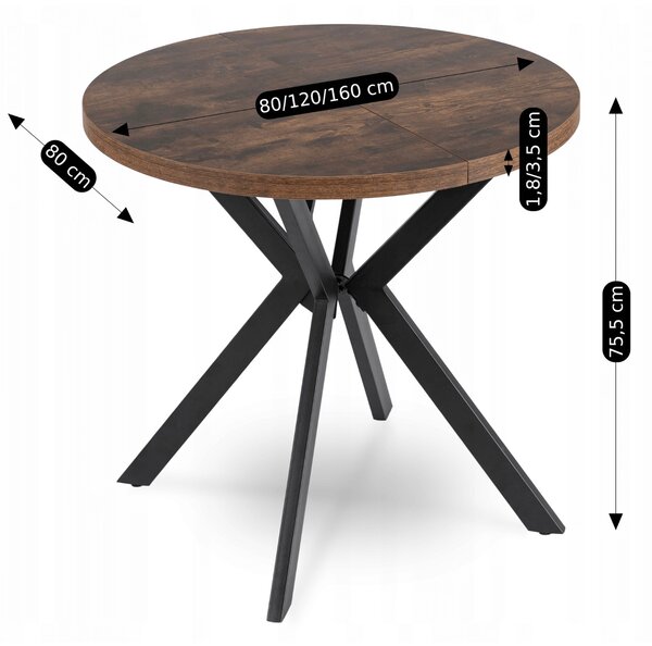 Masă sufragerie extensibilă Desistir (stejar rustic + negru) (pentru 4-8 persoane). 1119016
