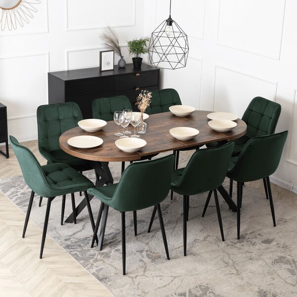 Masă sufragerie extensibilă Desistir (stejar rustic + negru) (pentru 4-8 persoane). 1119016