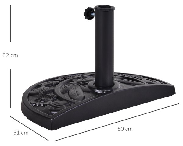 Outsunny Bază pentru Umbrelă Semicirculară de Ø38 mm si Ø48 mm cu Manivelă, 50x31x32 cm, Negru | Aosom Romania