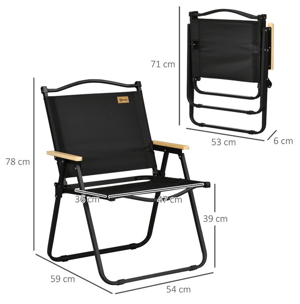 Outsunny Scaun de Camping și Plajă Pliabil cu Cotiere, 54x59x78 cm, Negru | Aosom Romania
