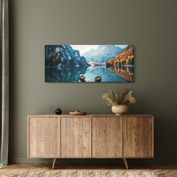 Tablou - Bărci pe Lacul Braies (120x50 cm)