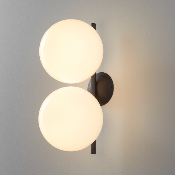 FLOS IC C/W1 Double aplică de perete negru Ø 20 cm, reglabil, Alb, Camera de zi / sufragerie, Sticlă, Design, glob