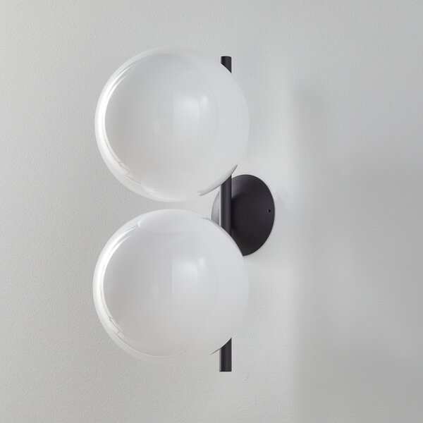 FLOS IC C/W1 Double aplică de perete negru Ø 20 cm, reglabil, Alb, Camera de zi / sufragerie, Sticlă, Design, glob