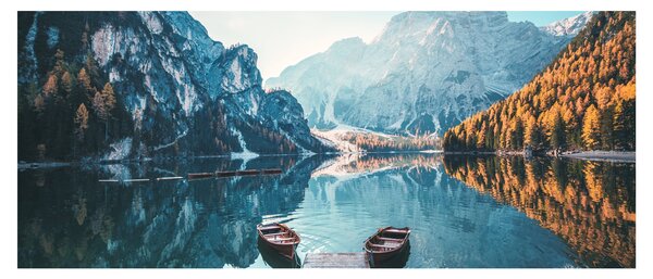 Tablou - Bărci pe Lacul Braies (120x50 cm)