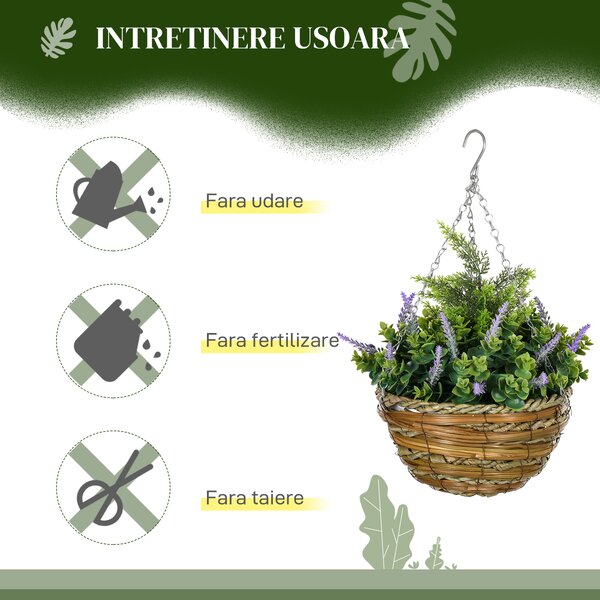 Outsunny Set 2 Plante Artificiale de Lavandă cu Ghiveci și Cârlig, Ø25x34 cm, Verde și Violet | Aosom Romania