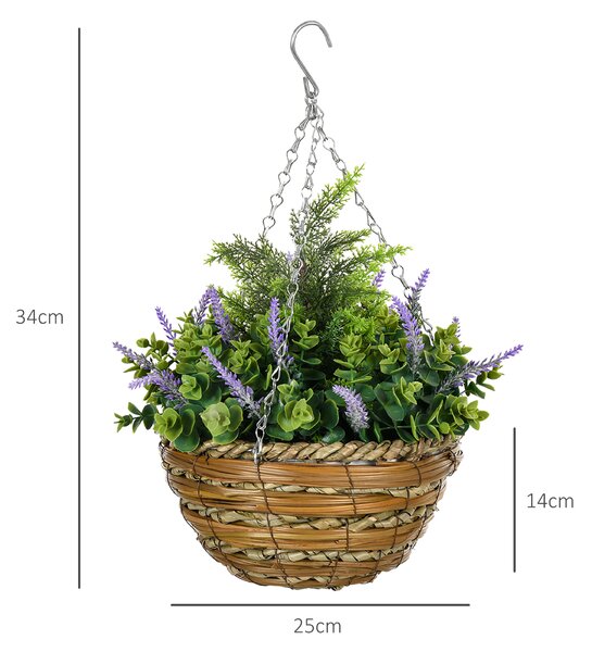 Outsunny Set 2 Plante Artificiale de Lavandă cu Ghiveci și Cârlig, Ø25x34 cm, Verde și Violet | Aosom Romania