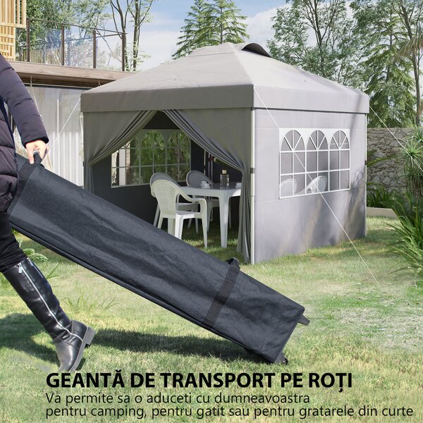 Outsunny Pavilion Pliabil cu Înălțime Reglabilă, Ușă, 2 Ferestre și Geantă de Transport, 297x297x284 cm, Gri Deschis | Aosom Romania
