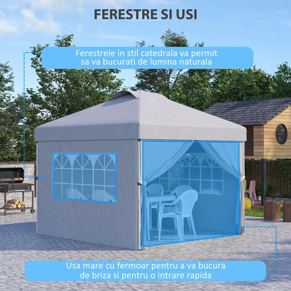 Outsunny Pavilion Pliabil cu Înălțime Reglabilă, Ușă, 2 Ferestre și Geantă de Transport, 297x297x284 cm, Gri Deschis | Aosom Romania
