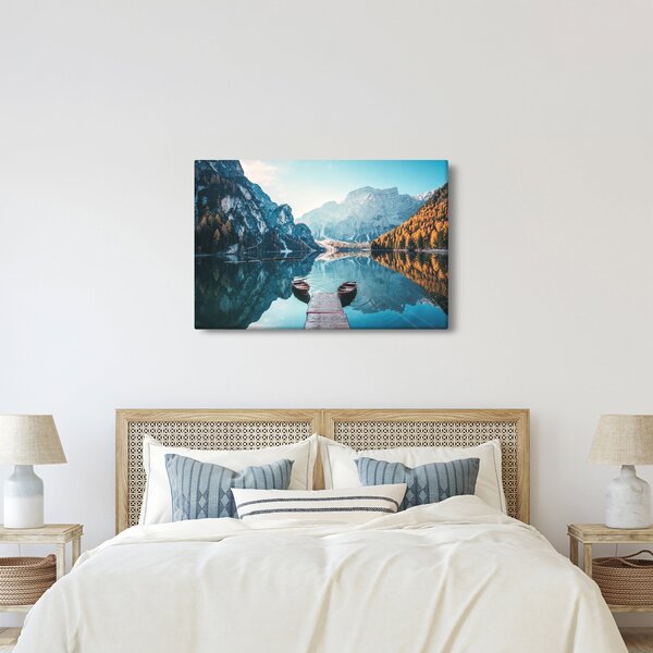 Tablou - Bărci pe Lacul Braies (90x60 cm)