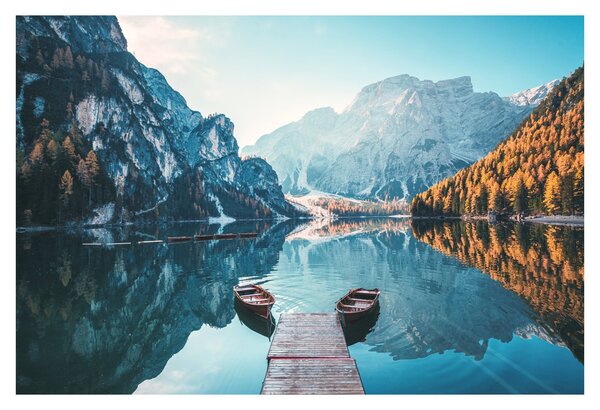 Tablou - Bărci pe Lacul Braies (90x60 cm)