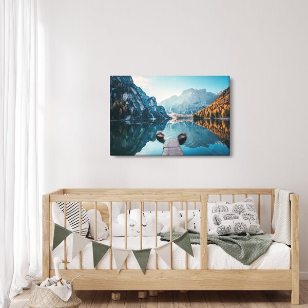 Tablou - Bărci pe Lacul Braies (90x60 cm)