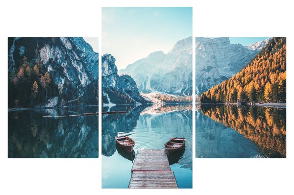 Tablou - Bărci pe Lacul Braies (90x60 cm)