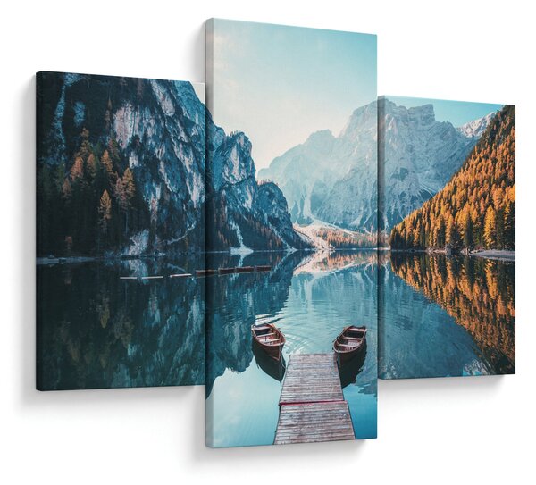 Tablou - Bărci pe Lacul Braies (90x60 cm)