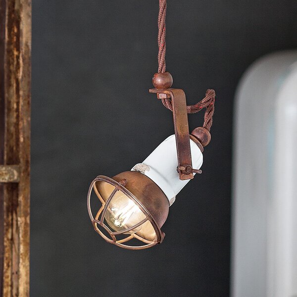 Ferroluce Lampă suspendată C1660/1 cu colivie, alb, reglabil, Alb, Camera de zi / sufragerie, Ceramică, Vintage