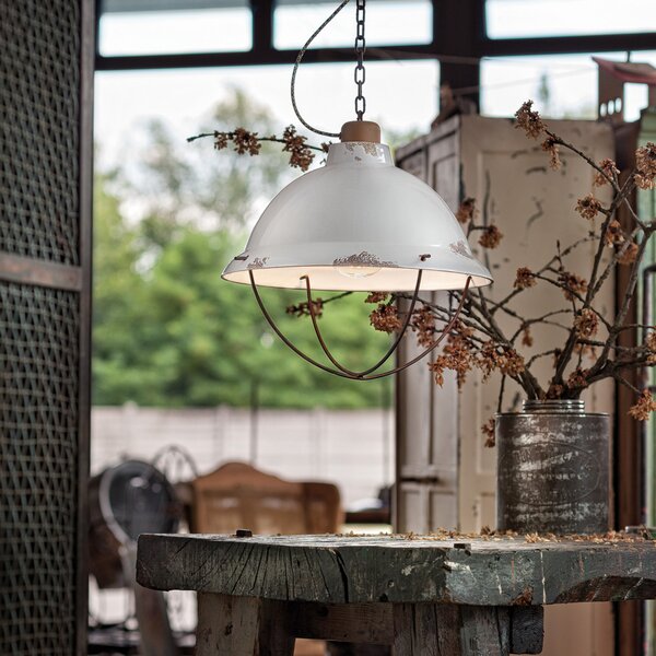 Ferroluce Suspensie din ceramică albă Luca în stil shabby chic, reglabil, Alb, Camera de zi / sufragerie, Ceramică, Vintage