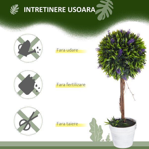 HOMCOM Set 2 Plante Artificiale Sferice cu Flori de Lavandă şi Vas, Ø24x60 cm, Verde | Aosom Romania
