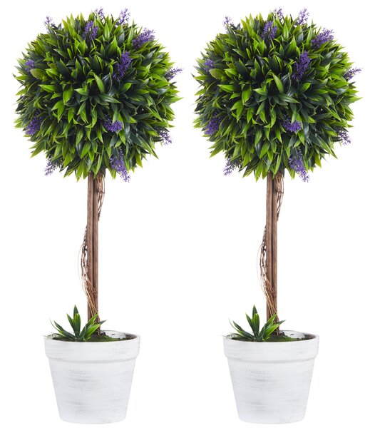 HOMCOM Set 2 Plante Artificiale Sferice cu Flori de Lavandă şi Vas, Ø24x60 cm, Verde | Aosom Romania